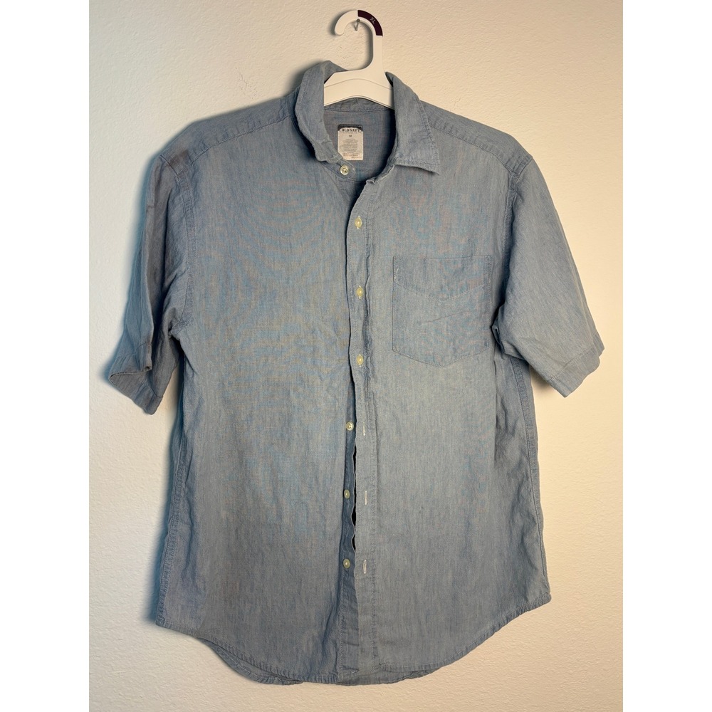 Old Navy Mens Blue Chambray Short Sleeve Button Down Shirt Cotton Size M